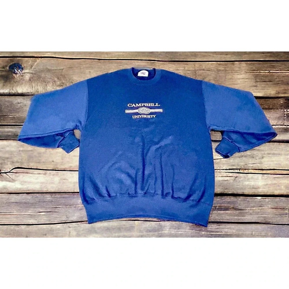 USA Player Sportswear Tops - Vtg Campbell University Mom Sweatshirt Heavyweight Crew Neck Blue Women's Large